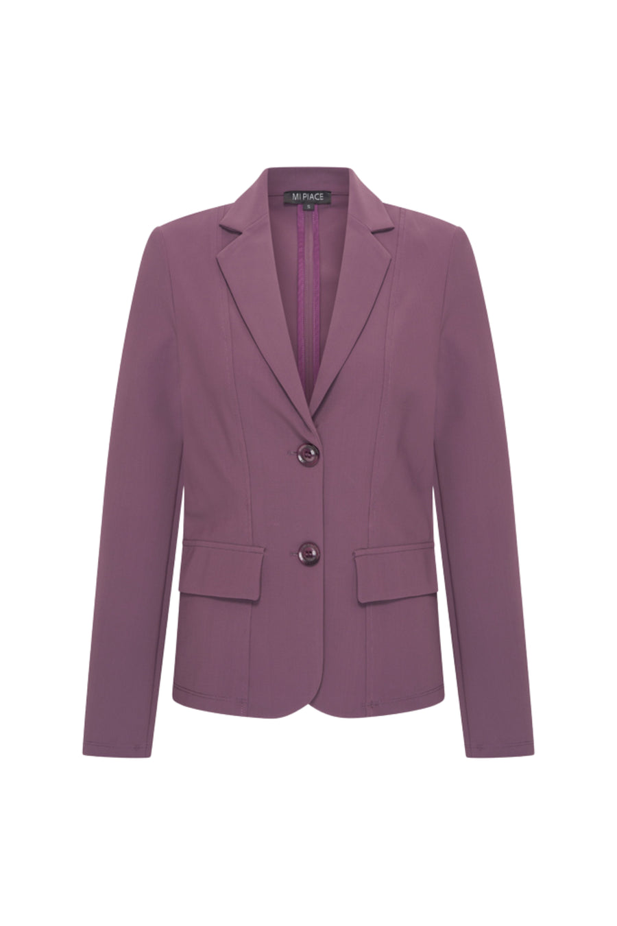 Lichte bonded travel blazer van Mi Piace in een diep paarse kleur, geschikt voor zakelijk en casual dragen.