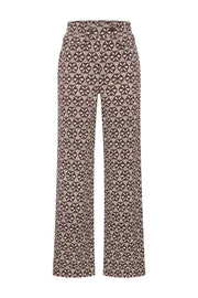 Mi Piace reisbroek Harvest Ikat print in espressokleur, met comfortabele pasvorm en opvallend patroon, geschikt voor reizen en casual dragen
