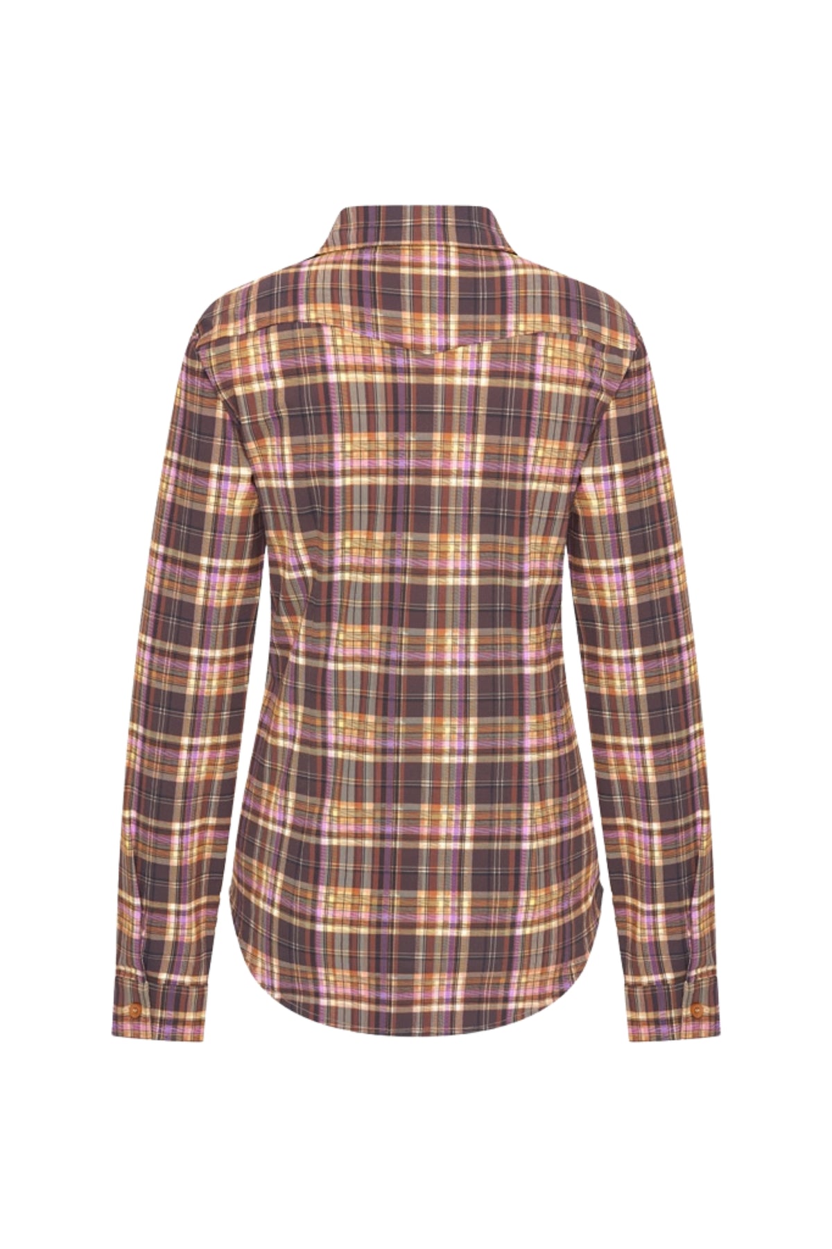 Paars winterreisbloes met ruitprint van Mi Piace, zachte blouse met stijlvolle print, geschikt voor koude dagen.