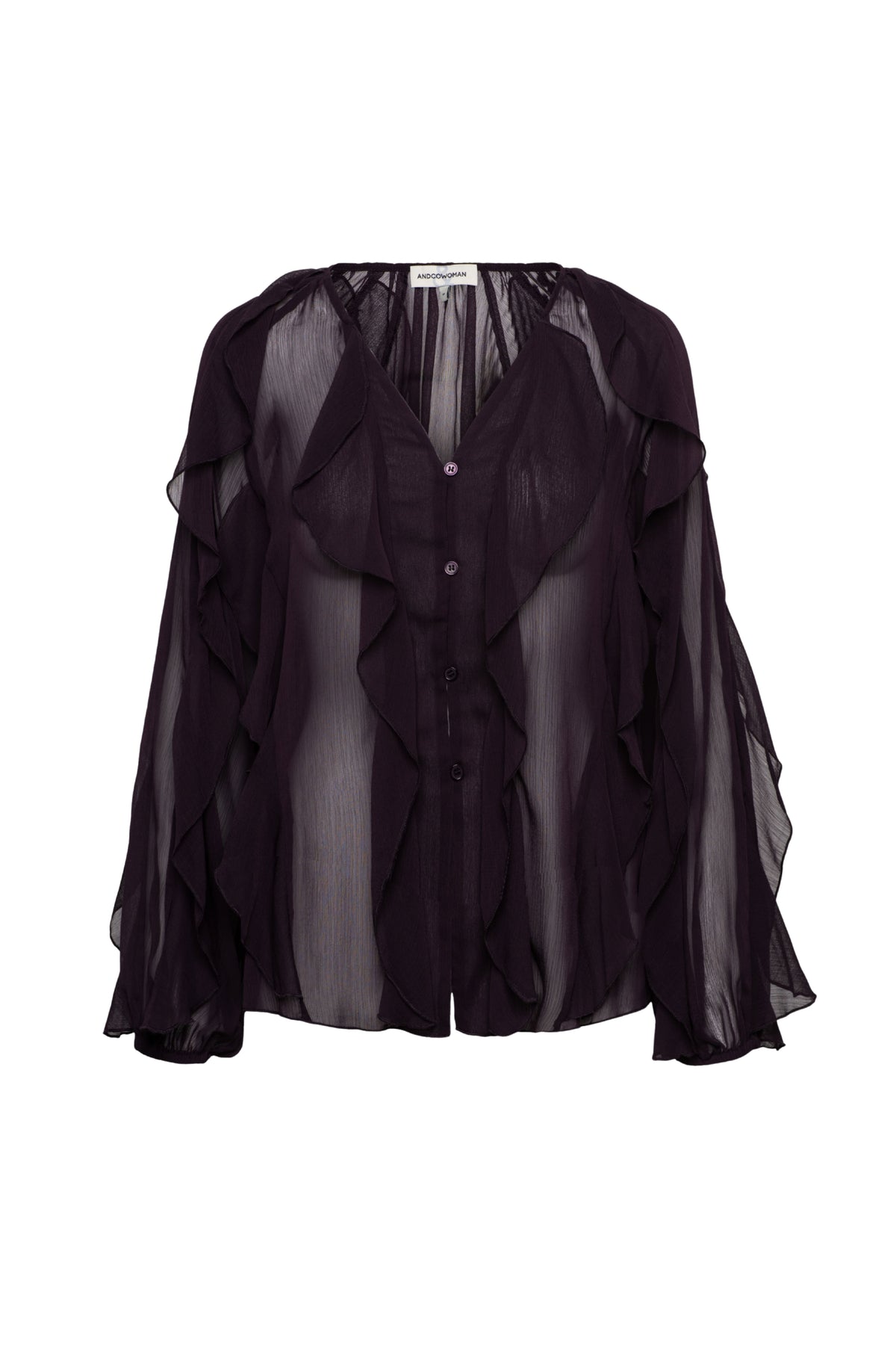 Blouse Wies Deep Plum van &Co woman, roze blouse met lange mouwen en knoopsluiting, zichtbaar op de afbeelding.