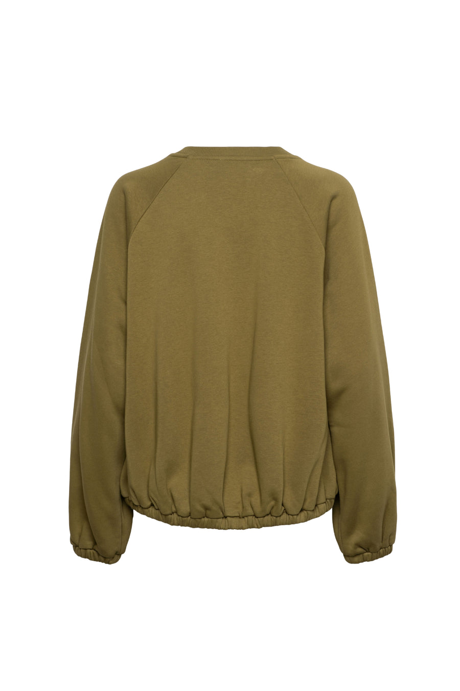 Groene &Co Woman Silvy Olive trui met lange mouwen en ronde hals, gedragen door een model.