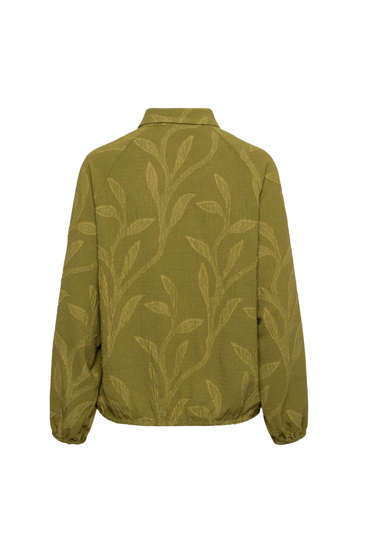 Groene blouse Wina Olive van &Co woman, getailleerd model met knoopsluiting en lange mouwen, gedragen door een model.