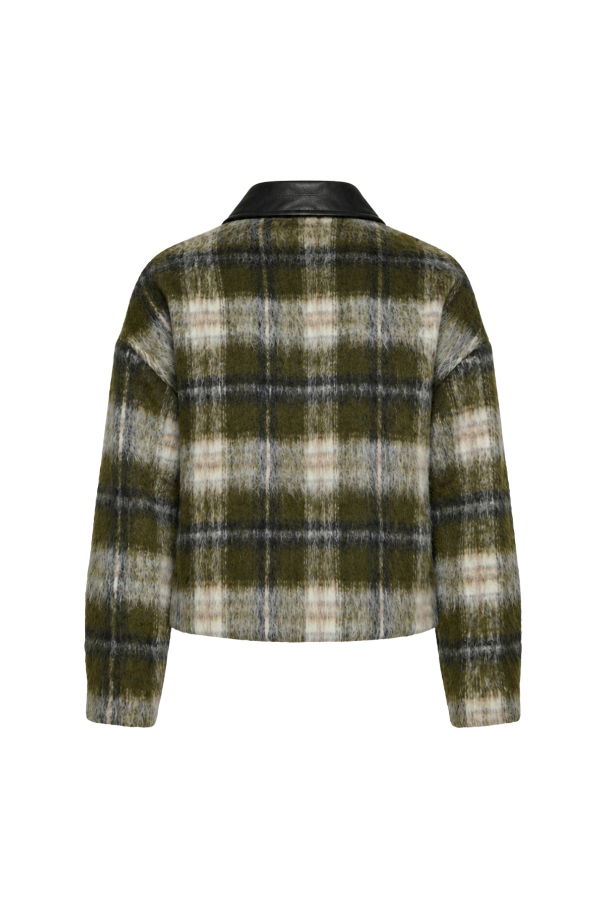 Lichte offwhite moss Nukus Debora jas met rits en capuchon, getoond op een mannequin.