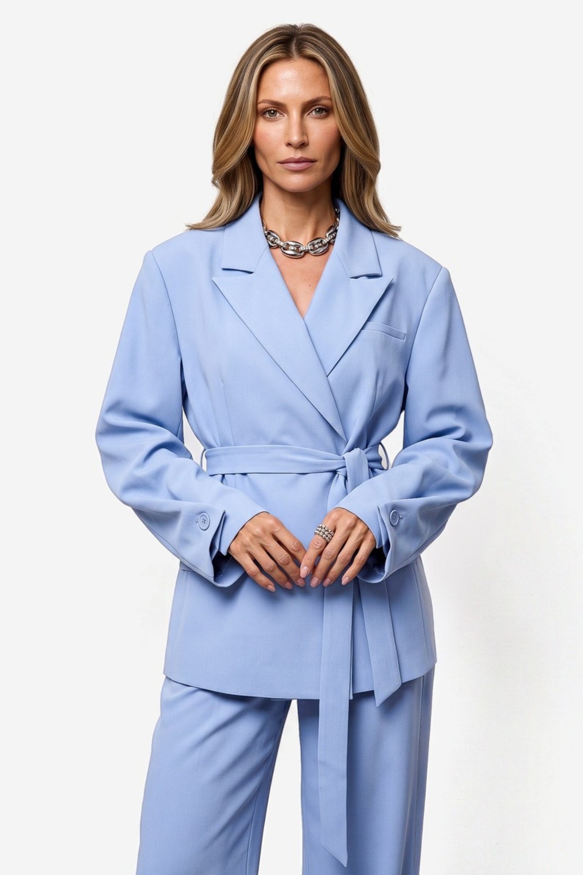Ibana Jenta blazer in zachtblauw met klassieke revers en lange mouwen