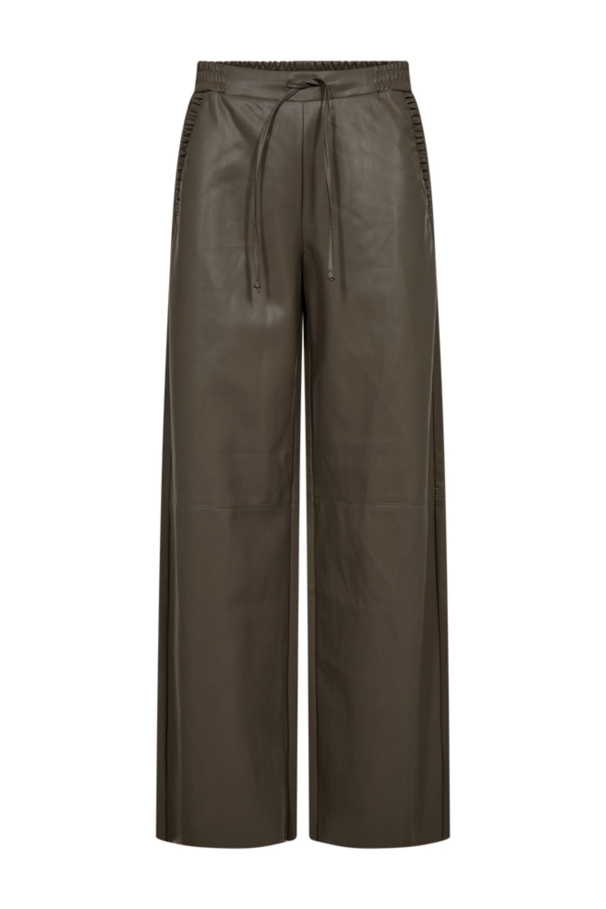 Lichte bruin Fqveggy Morel broek van Freequent met rechte snit en elastische taille, gedragen door een model.