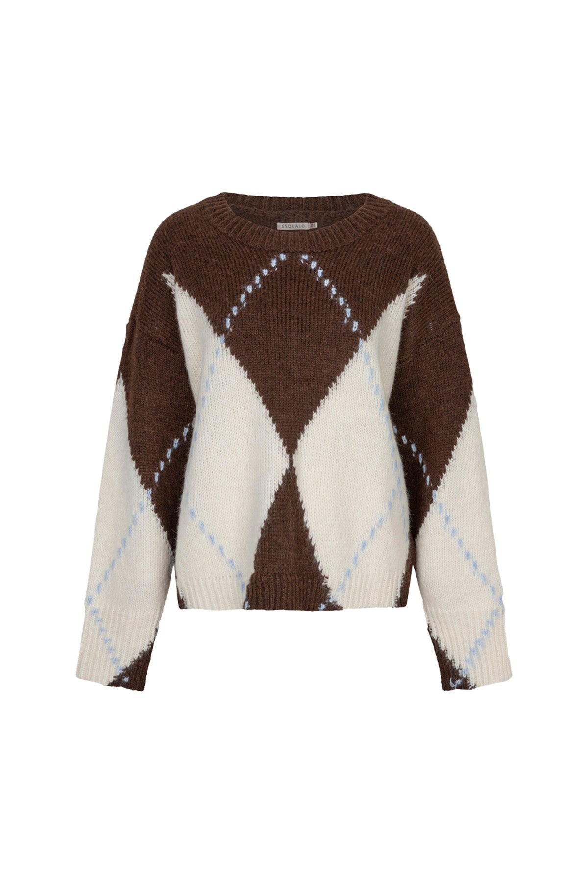 Damestrui van EsQualo met grote ruitpatroon in bruin en beige, comfortabel en warm voor de herfst en winter.
