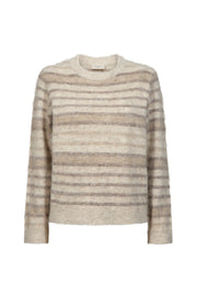 Damestrui Freequent Fqlippi Moonbeam in oyster grey melange, zachte gebreide stof, close-up van de textuur en pasvorm