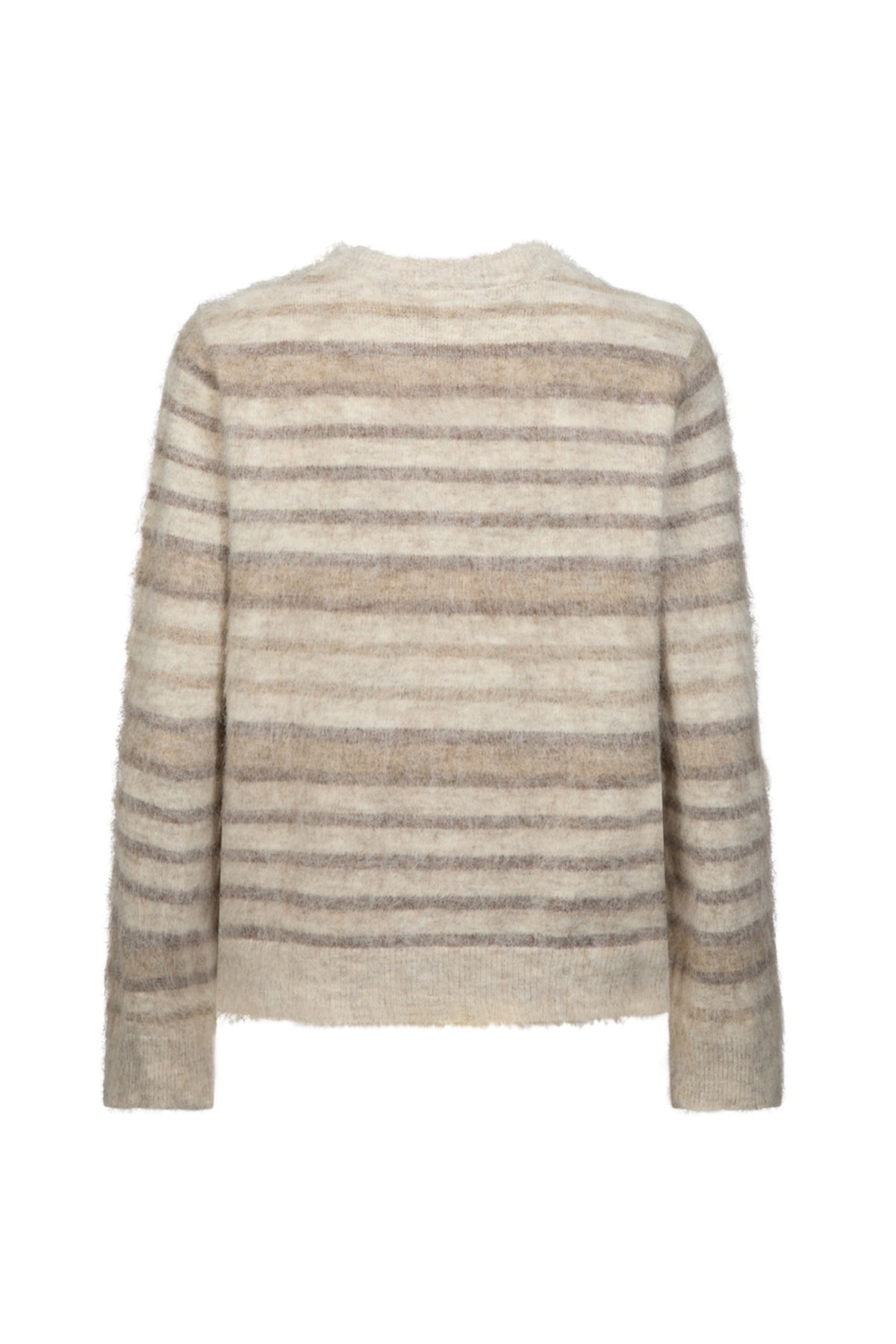 Damestrui van Freequent in Moonbeam Melange Oyster Grey, zachte gebreide trui met ronde hals en comfortabele pasvorm