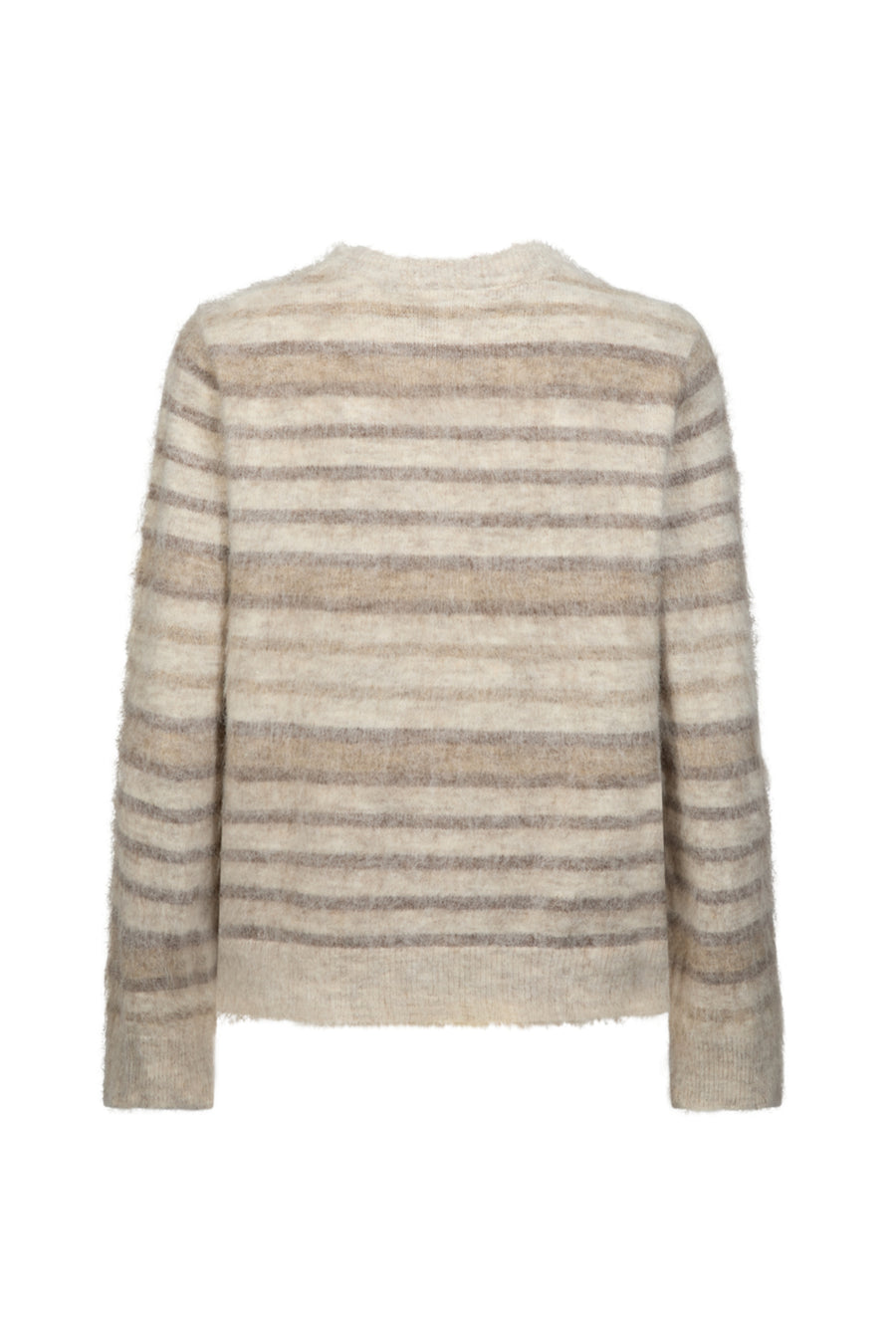 Damestrui van Freequent in Moonbeam Melange Oyster Grey, zachte gebreide trui met ronde hals en comfortabele pasvorm