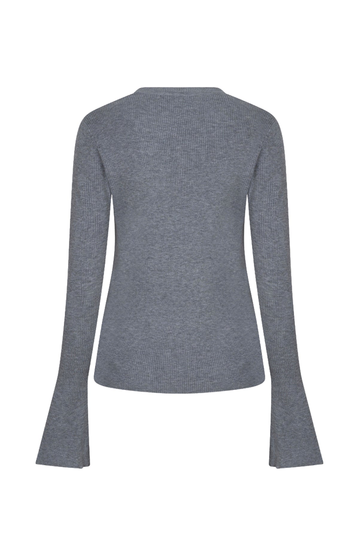 Grijs geribd sweater met ruches van EsQualo, casual stijl, zichtbaar met geribde textuur en ruches aan de zoom.