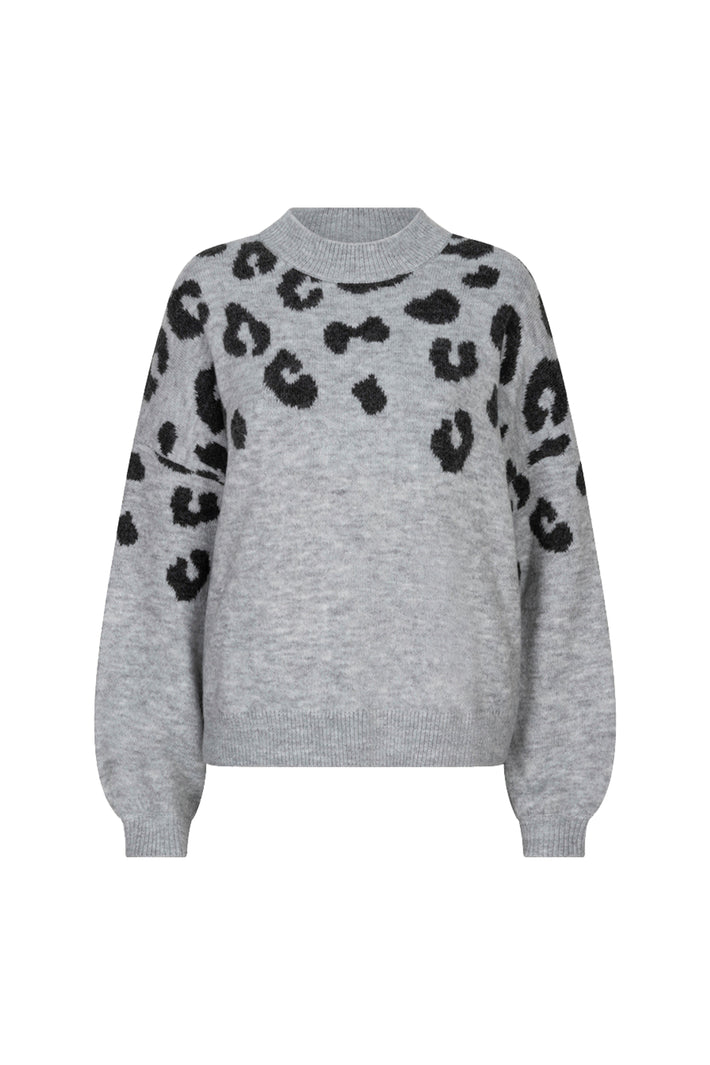 Lichte grijze leopard print trui van EsQualo met comfortabele pasvorm en zachte stof, geschikt voor casual draagstijl.