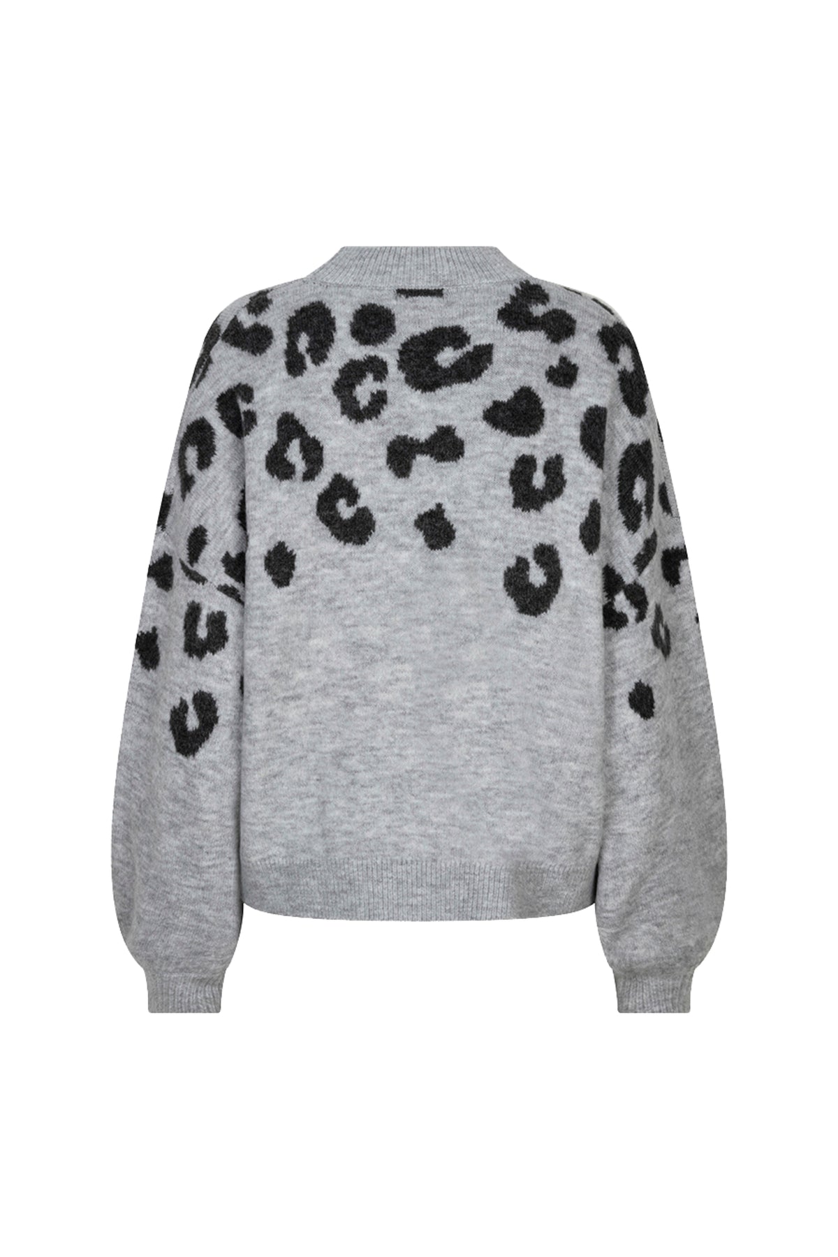 Lichtgrijze melange leopard trui van EsQualo, comfortabel en stijlvol, gedragen door een model.