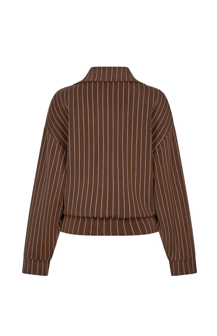 Jacket Short Modal Striped Coffee W26.05700