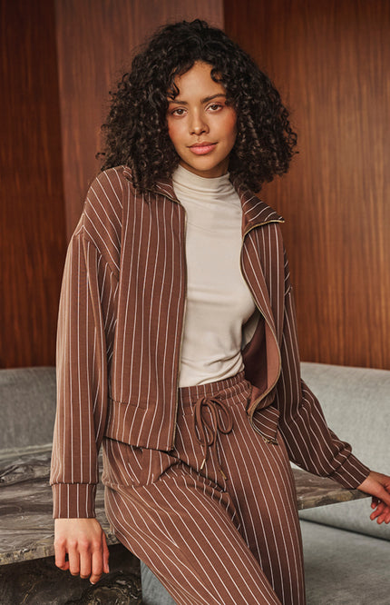 Jacket Short Modal Striped Coffee W26.05700