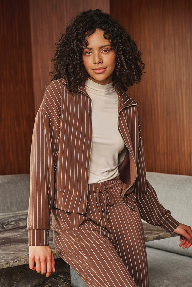 Jacket Short Modal Striped Coffee W26.05700
