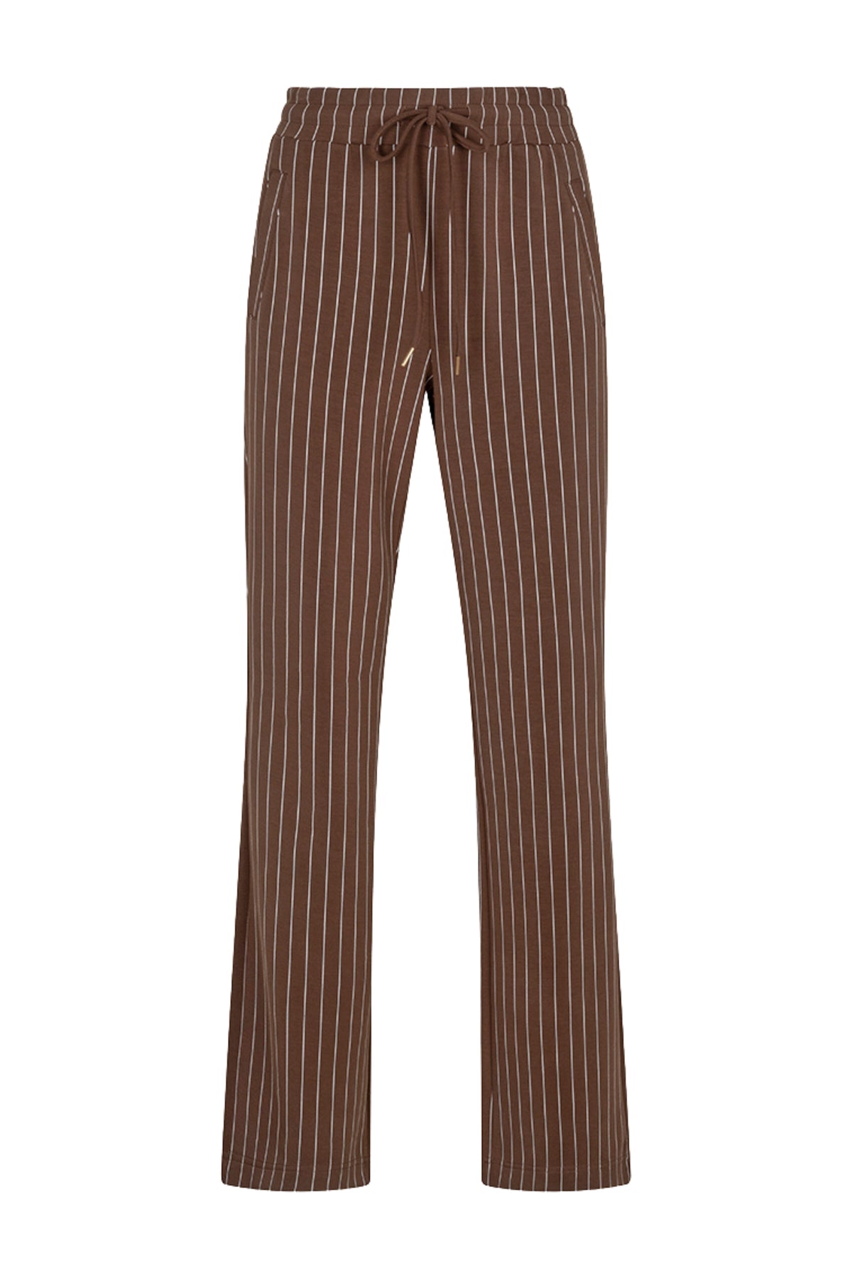 Lichte modal gestreepte broek van EsQualo in koffie kleur, met comfortabele pasvorm en stijlvolle uitstraling.
