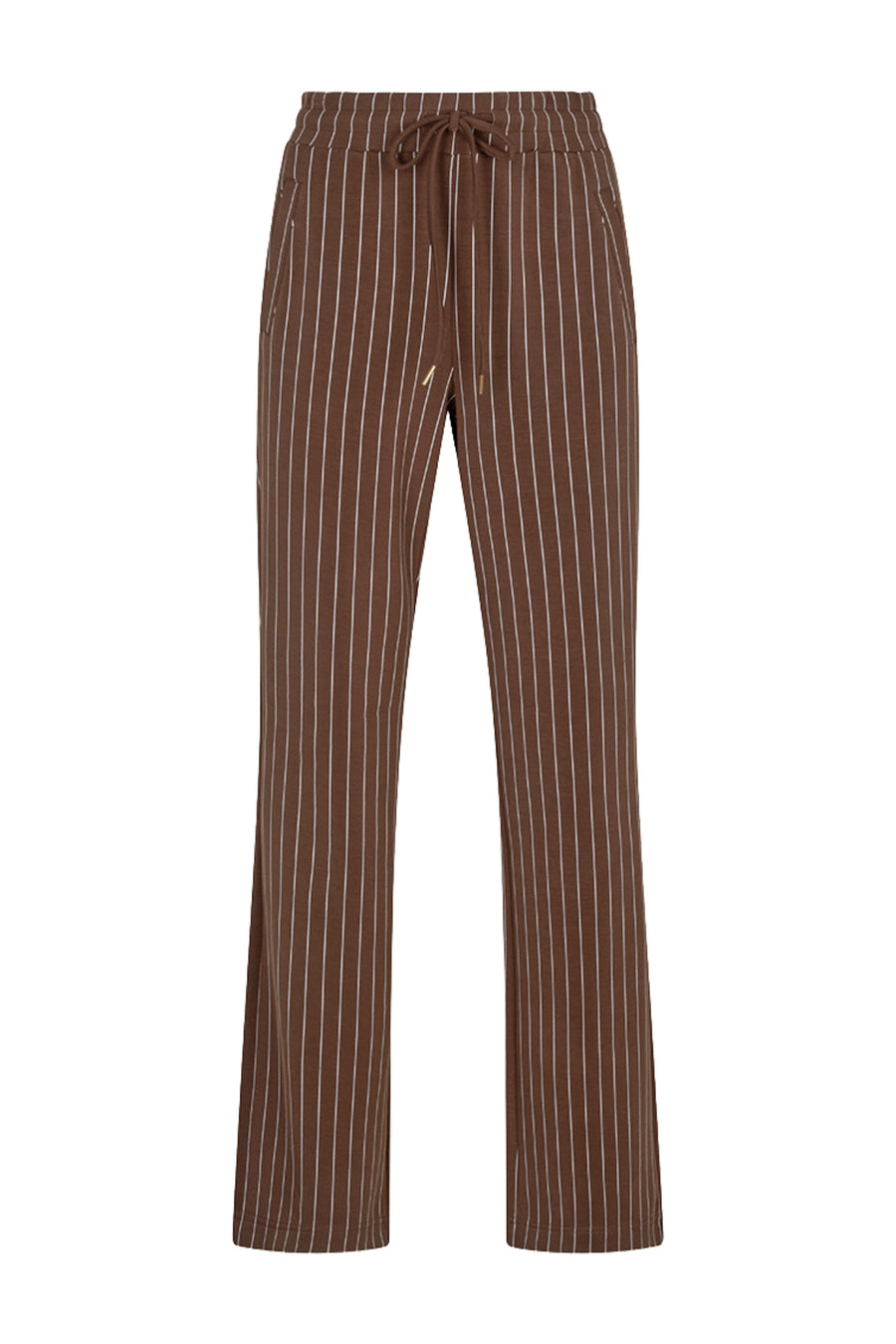 Lichte modal gestreepte broek van EsQualo in koffie kleur, met comfortabele pasvorm en stijlvolle uitstraling.