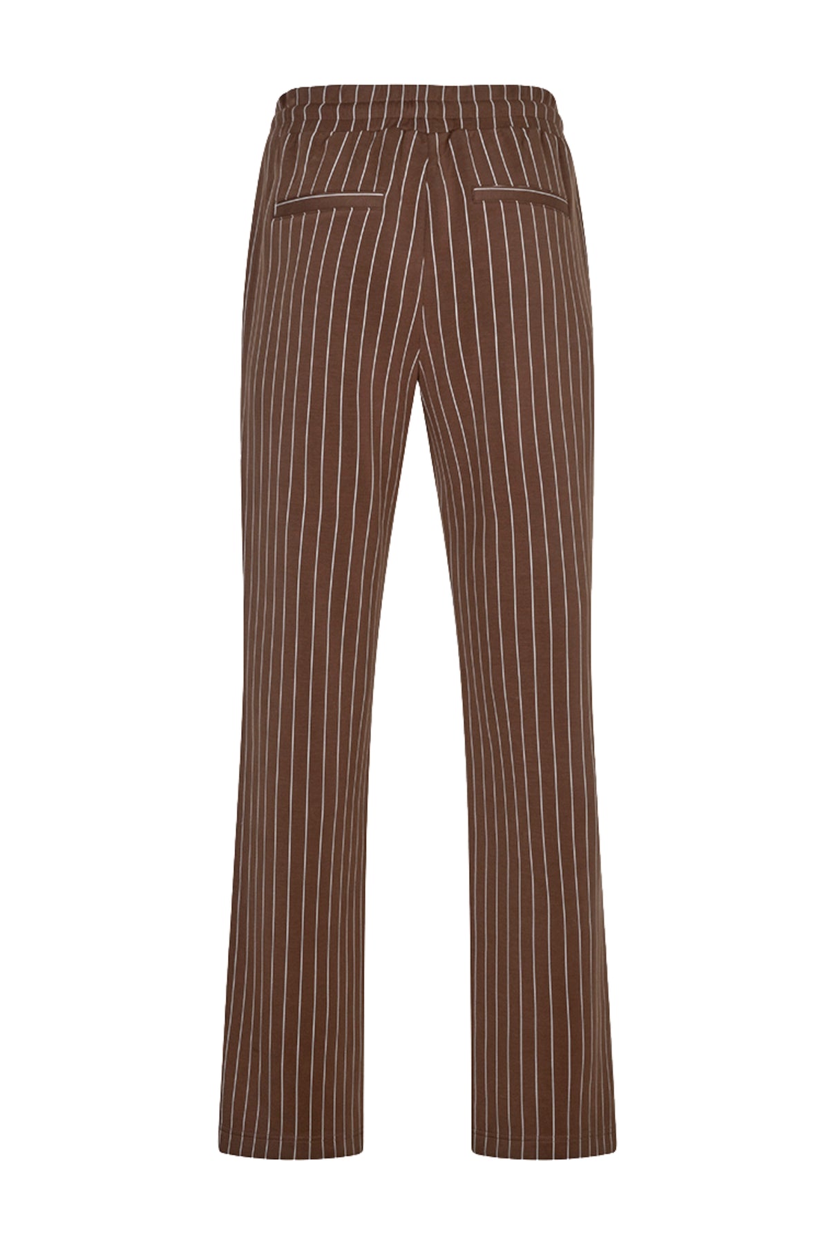 Lichte modal broek met strepen in koffiebruin en beige, van EsQualo, zichtbaar op een model in een stijlvolle pose