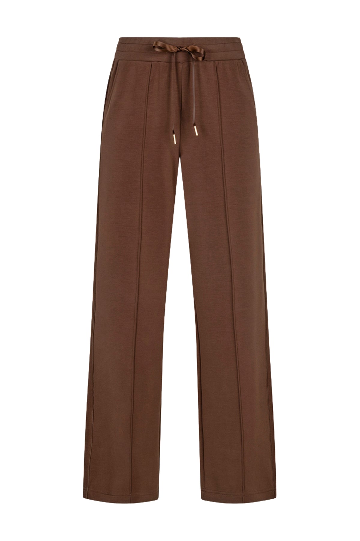 Lichtbruine modal jogger broek van EsQualo met comfortabele pasvorm en elastische taille, zichtbaar op de afbeelding.