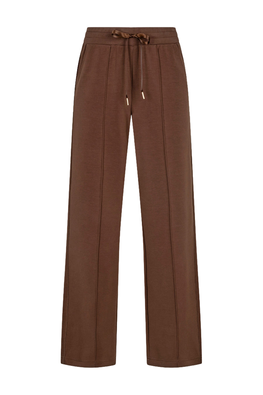 Lichtbruine modal jogger broek van EsQualo met comfortabele pasvorm en elastische taille, zichtbaar op de afbeelding.