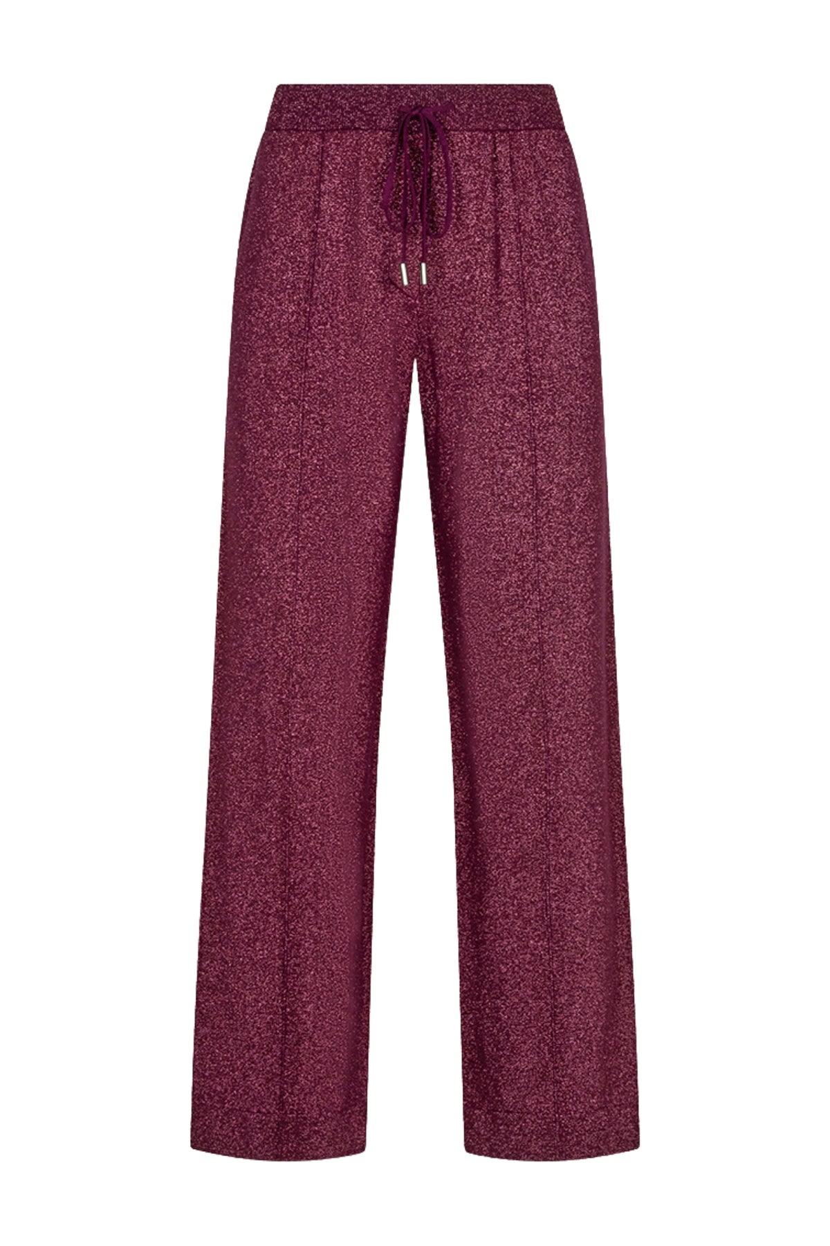Lurex broek van EsQualo met beetpatroon, maat W26.07710, modieus en glanzend textuur, gedragen door een model.
