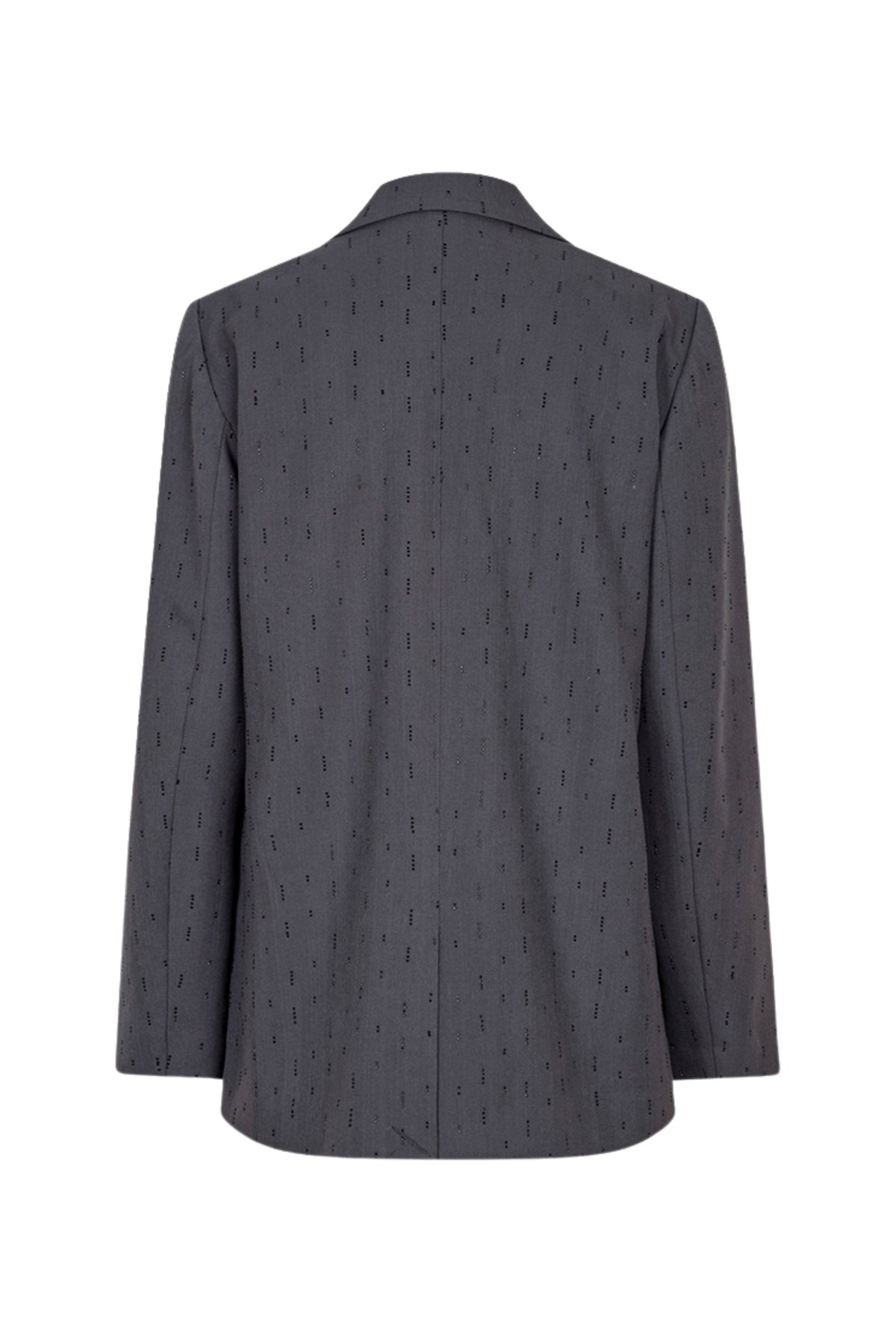 Donkergrijze blazer van EsQualo met rhinestones, stijlvolle zakelijke jas met geklede uitstraling en moderne details