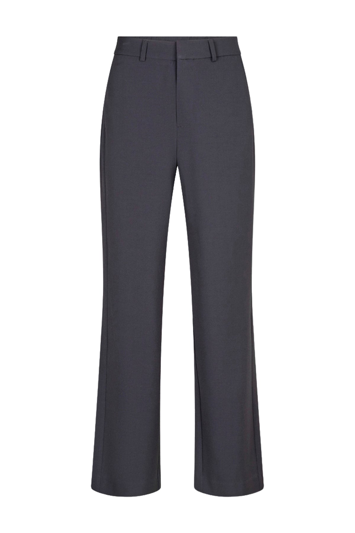Donkere rechte broek met zijpanelen van EsQualo, wijdvallend model in maat W26.10730, getoond op een model.