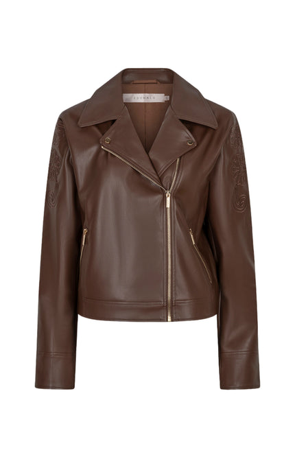 Jacket Biker Embroidery PU Coffee W26.11700