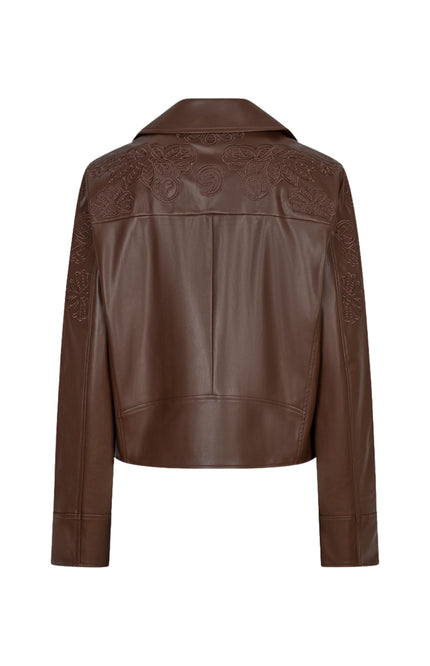 Jacket Biker Embroidery PU Coffee W26.11700
