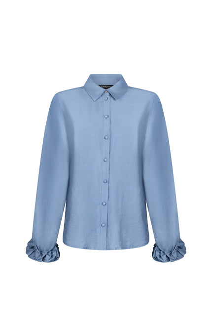 Blouse Ruffled Cuffs Moody Blue C33-22-301