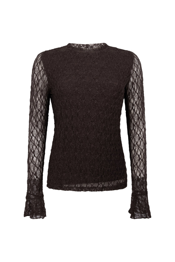 Tramontana Top Flared Cuff Cafe Noir C20-22-401, zwart met wijde mouwkraag, gedragen door een model.