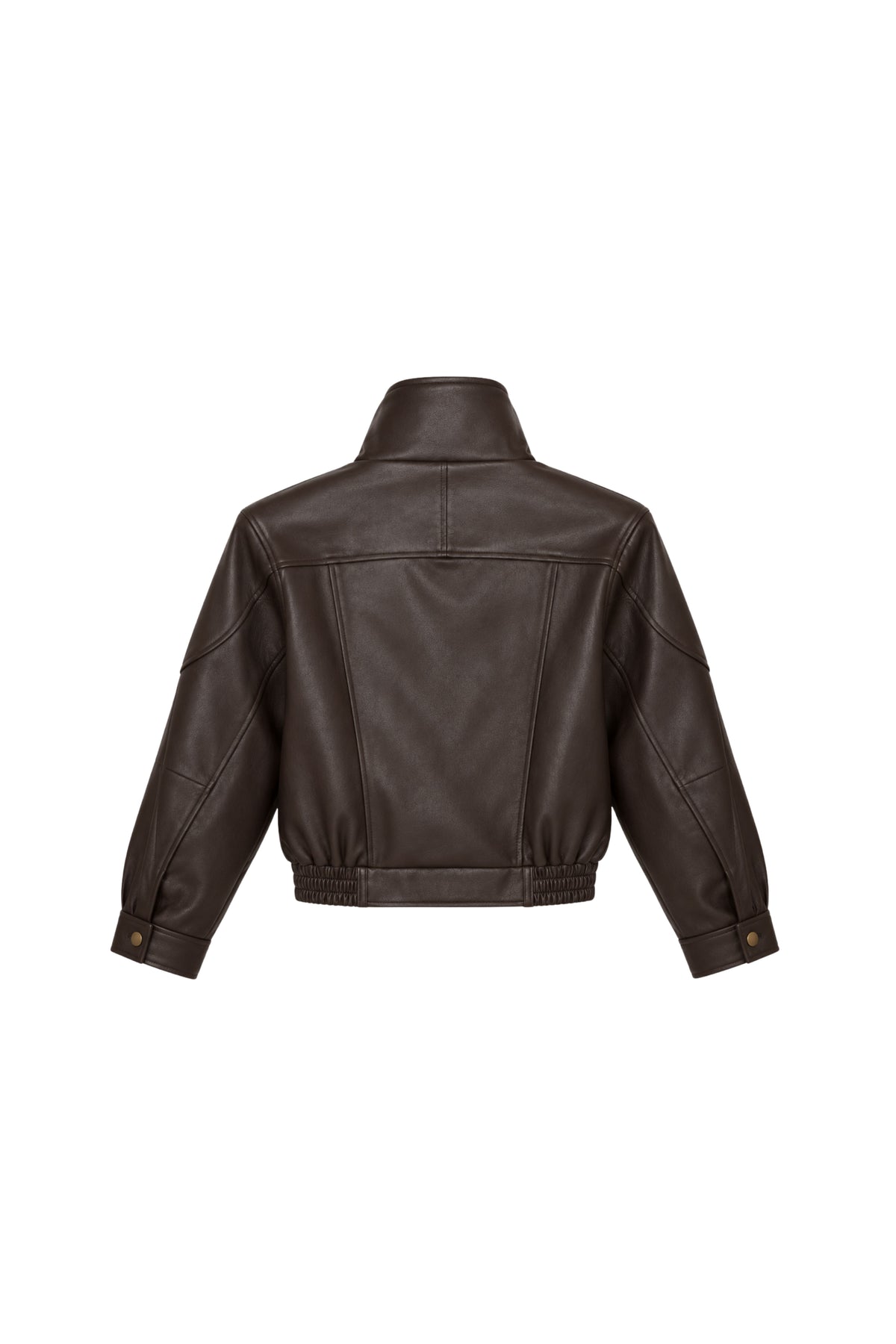 Bruine vegan leren jas Anna van Bolina Island, zichtbaar met ritssluiting en stijlvolle kraag, perfect voor casual draagstijl