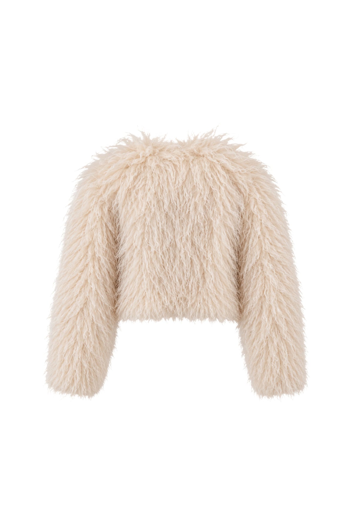 Donkergrijze Jaimie Fur jas van Bolina Island met capuchon en faux bont afwerking, gedragen door een model.