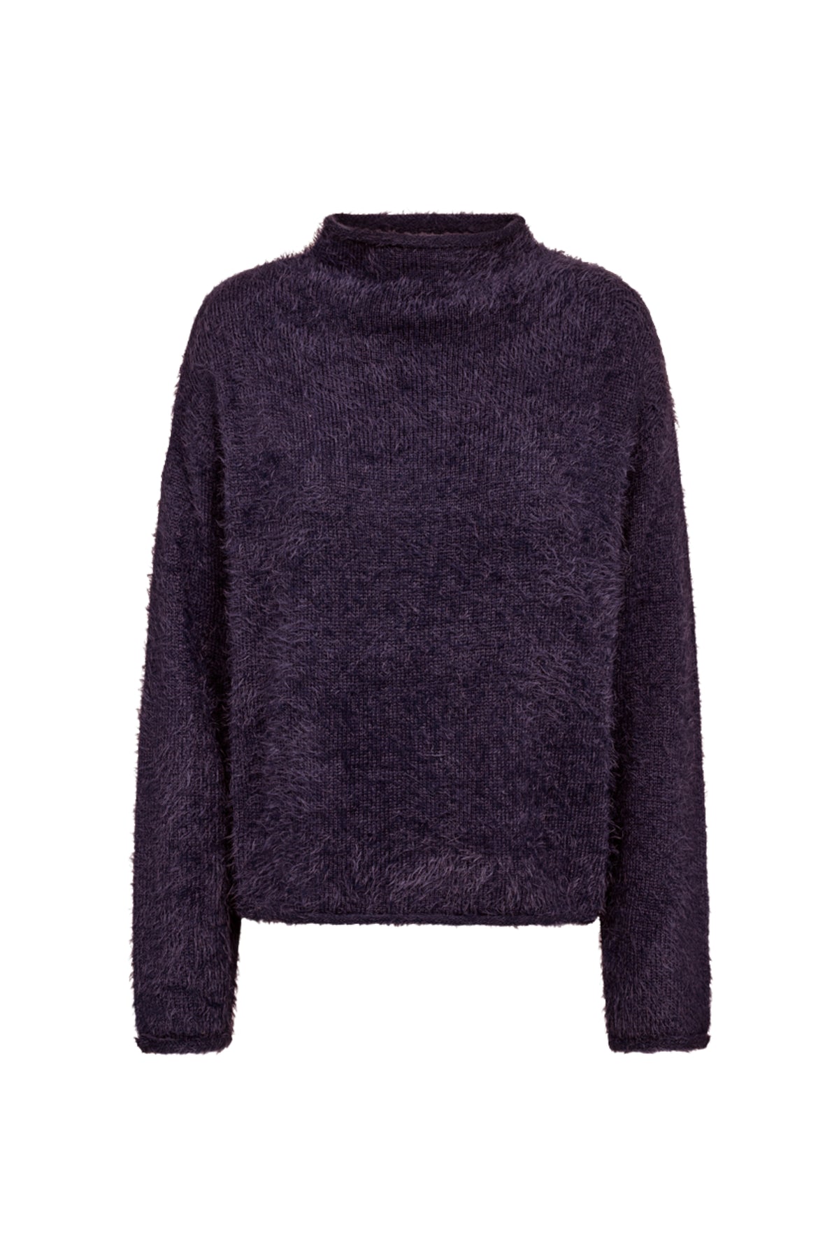 Donkere blauwe trui van Freequent Fqcat Nightshade met ronde hals en lange mouwen, gedragen door model.