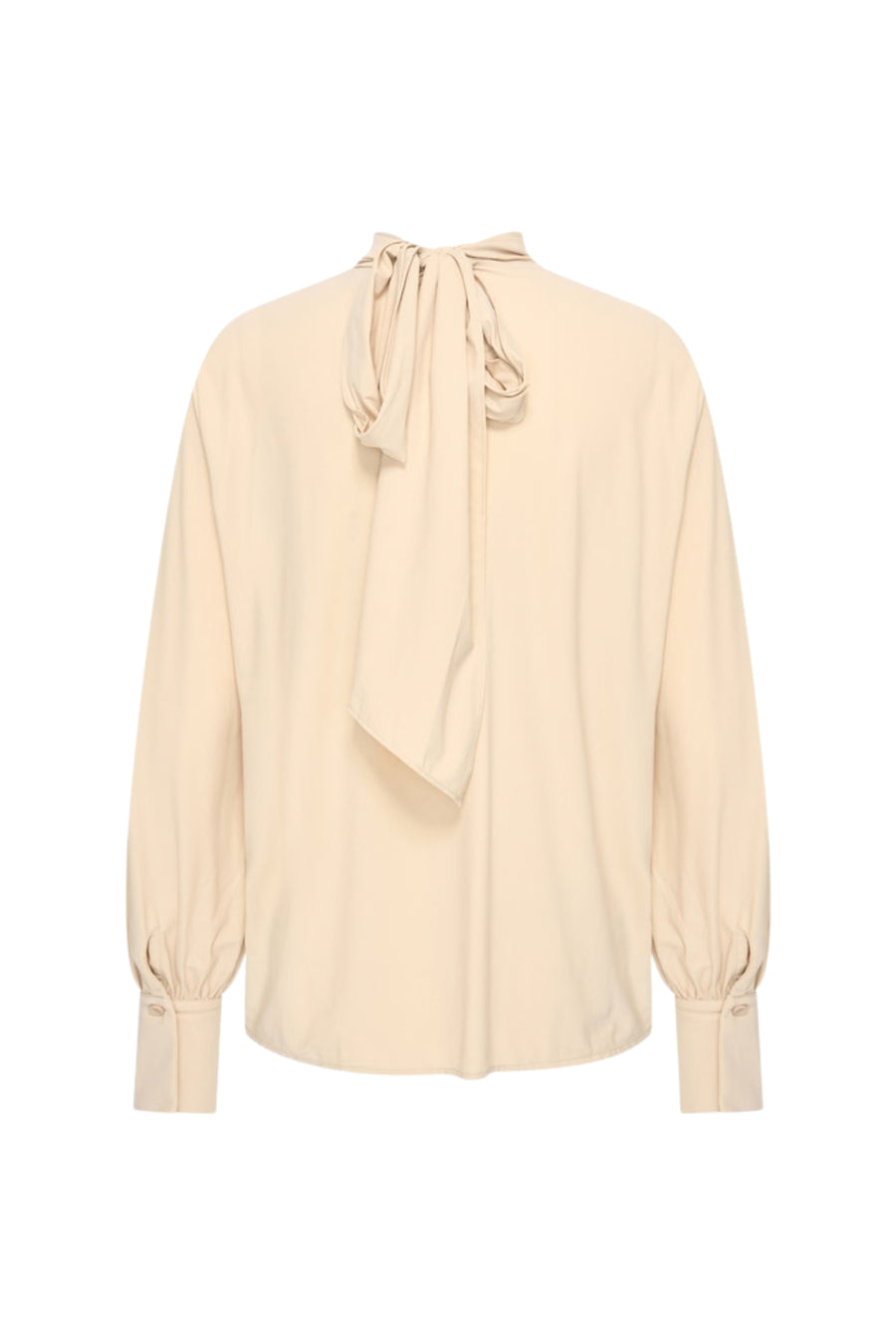 Lichte reisblouse met strikdetail in zandkleur van Mi Piace, geschikt voor casual en zakelijke gelegenheden.