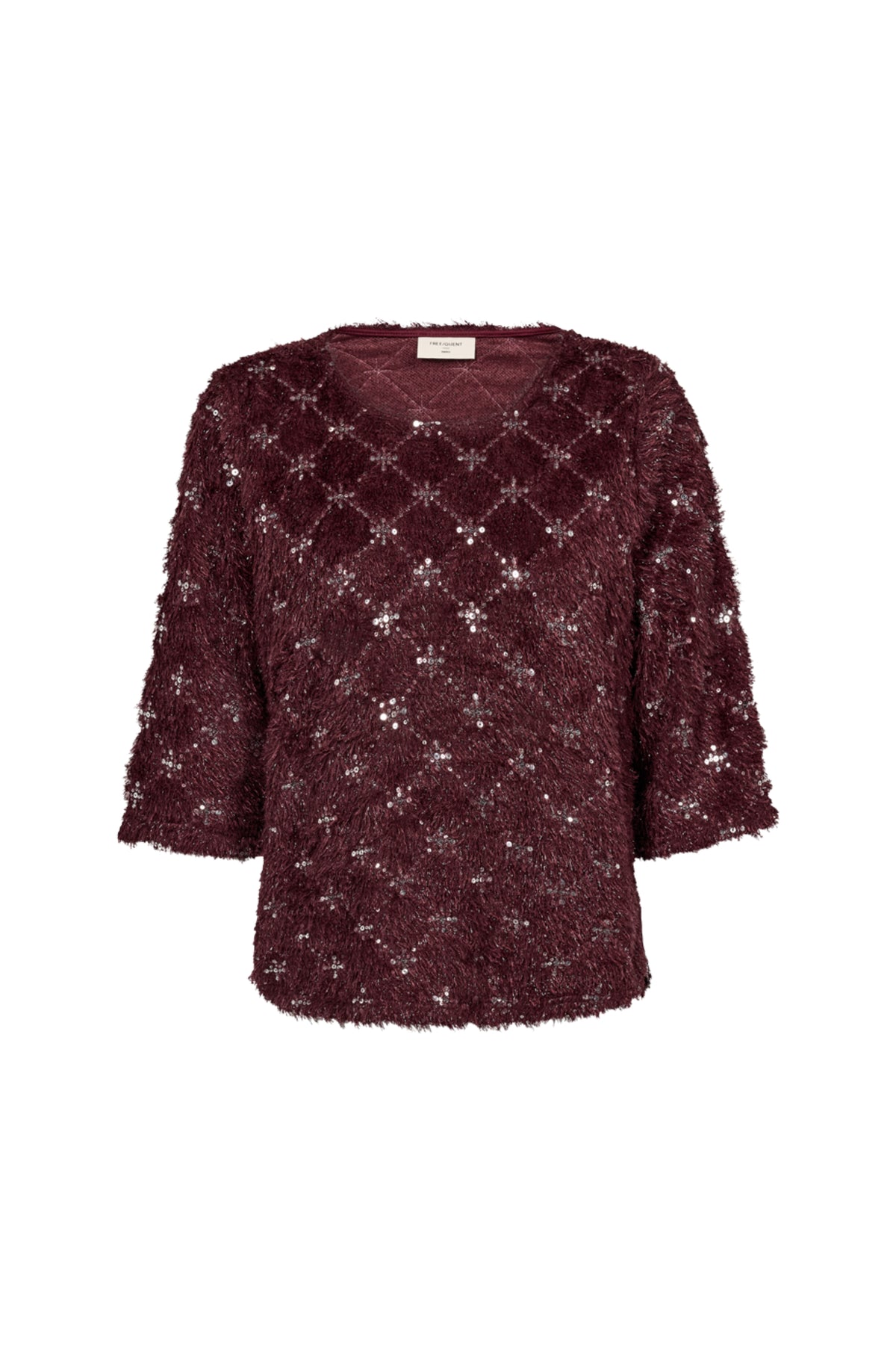 Blouse Fqnalle Port Royale van Freequent met bloemenprint en lange mouwen, gedragen door een model.