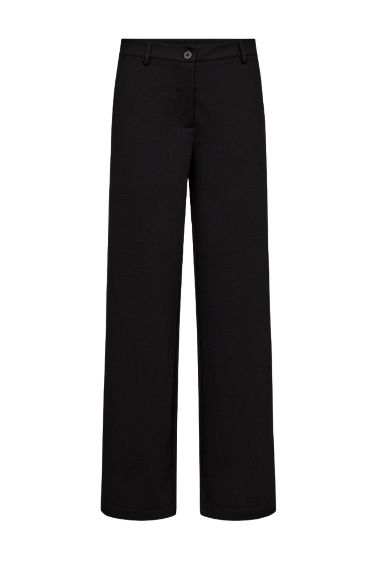 Zwarte broek Fqnanni van Freequent, getoond op een model, met een rechte pasvorm en comfortabele tailleband.