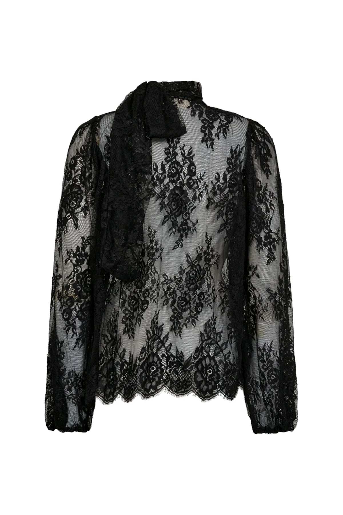 Zwarte Freequent Fqcava blouse 212193 met lange mouwen en ronde hals