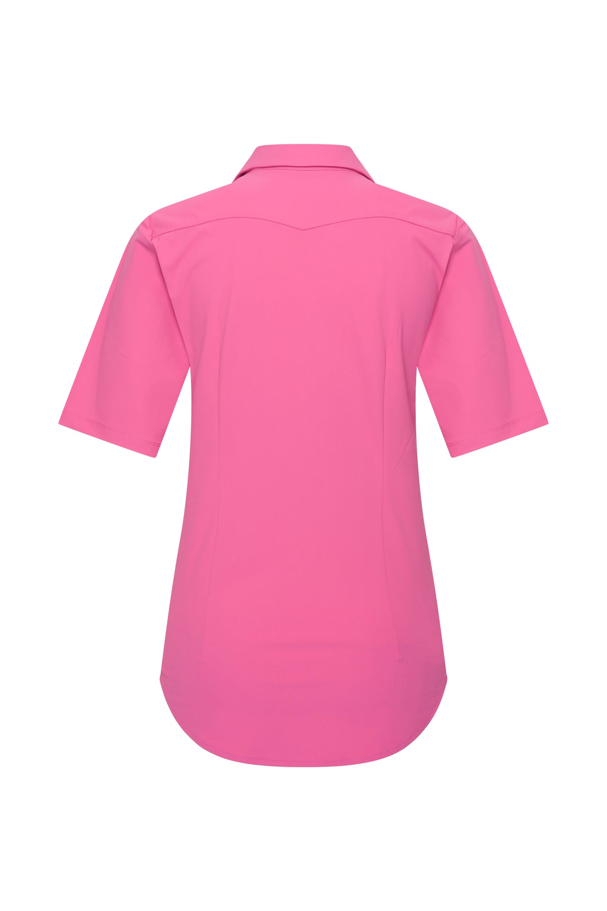 Rozige reisblouse van Mi Piace, getoond van achteren, met lichte stof en elegante snit voor comfortabel reizen.