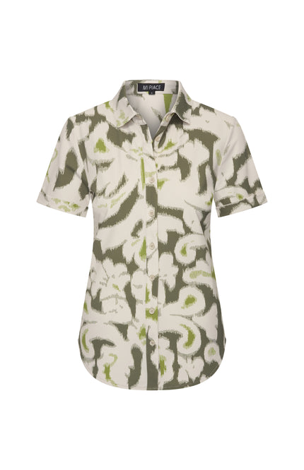Mi Piace Travel Blouse Ikat Print Olive 202031 Stretchshop.nl
