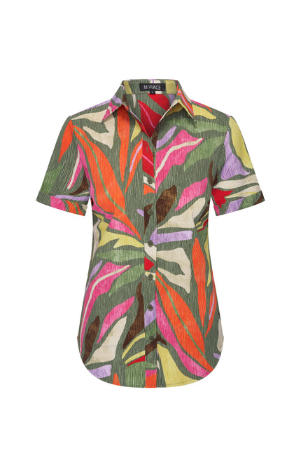 Mi Piace Travel Blouse Summer Leaf Dance Print Olive 202031 Stretchshop.nl