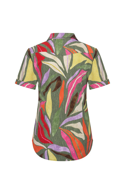 Mi Piace Travel Blouse Summer Leaf Dance Print Olive 202031 Stretchshop.nl