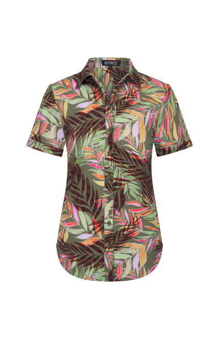 Mi Piace Travel Blouse Branches Print Olive 202031 Stretchshop.nl