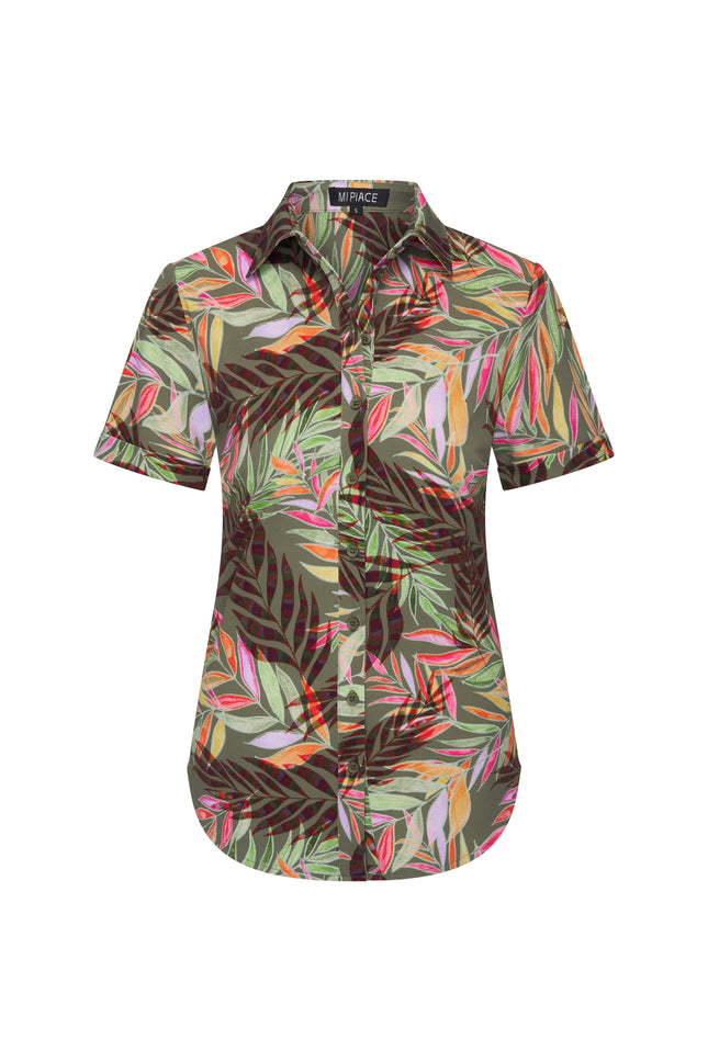Mi Piace Travel Blouse Branches Print Olive 202031 Stretchshop.nl