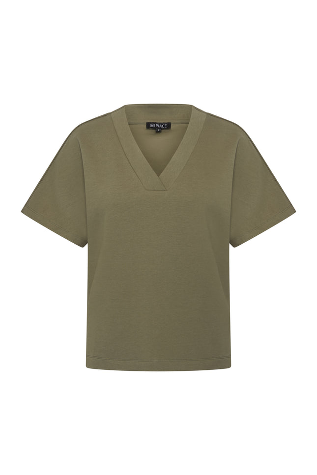 Mi Piace Top Sweat V-Neck Olive 251040 Stretchshop.nl