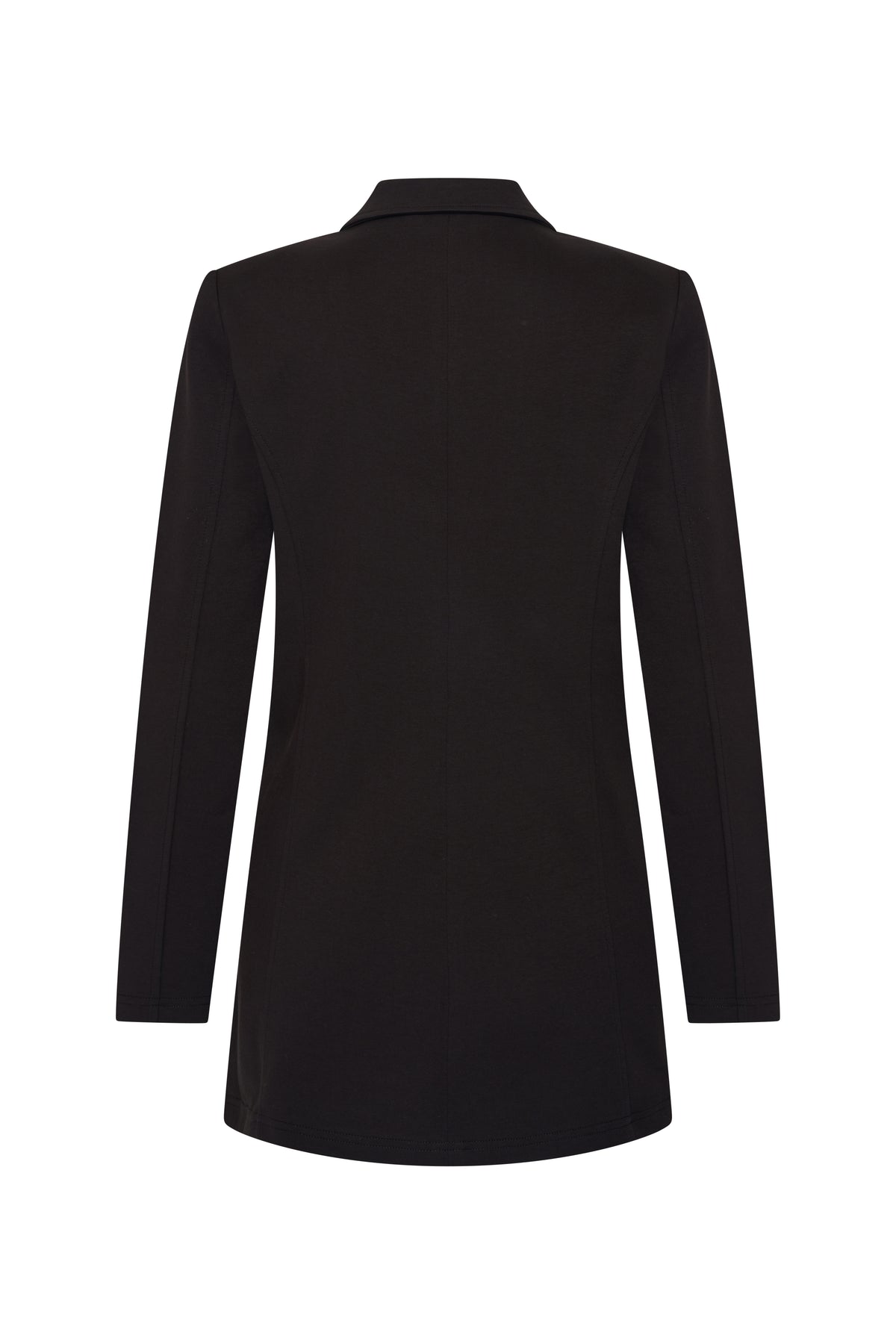 Zwart sweatblazer van Mi Piace, gedragen door een model, zichtbaar van achteren met details van de achterkant.
