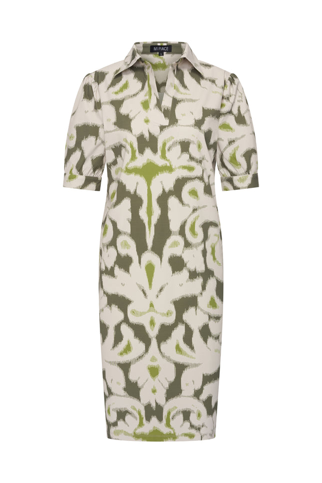 Mi Piace Travel Jurk Polo Ikat Print Olive 202605 Stretchshop.nl