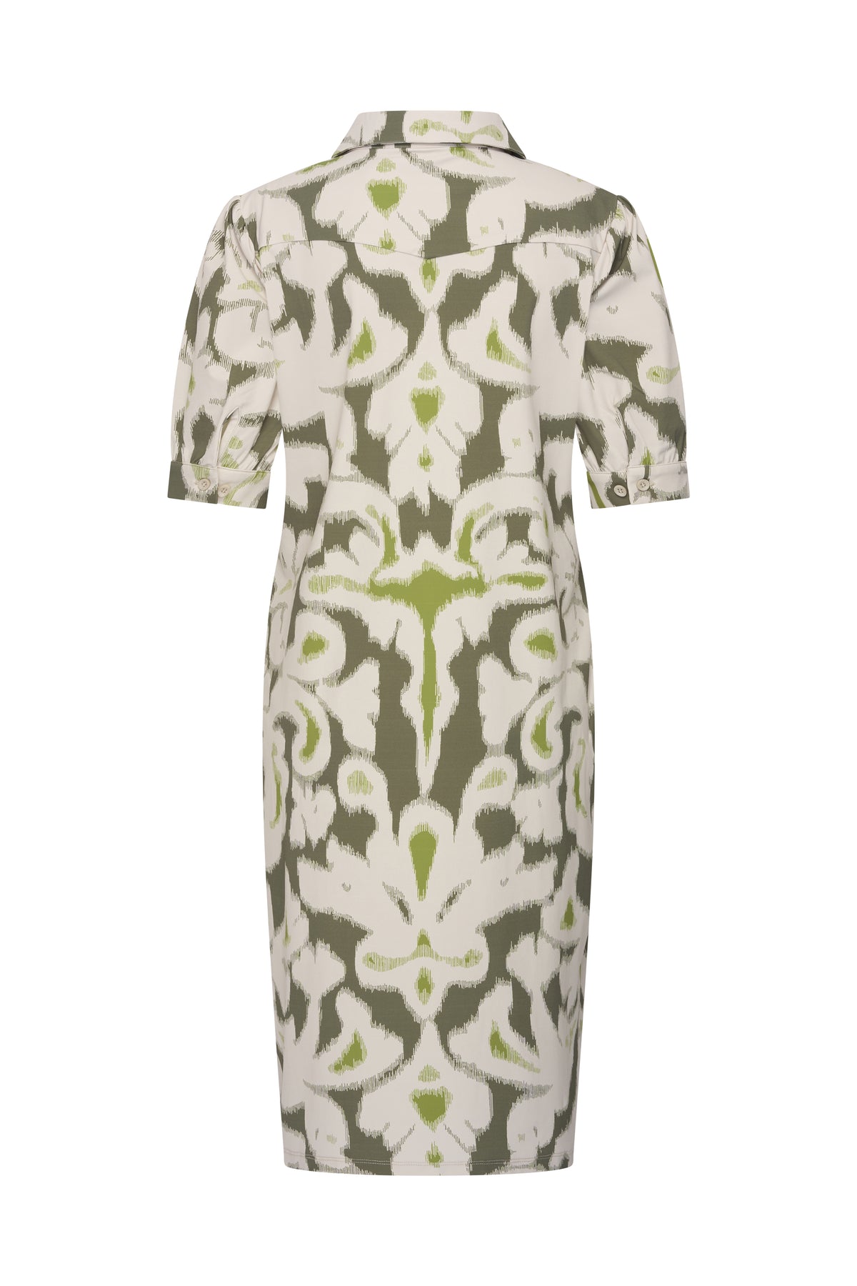 Lichte groene travel jurk van Mi Piace met polo- en ikat-ornamentenprint, casual en comfortabel voor reizen.