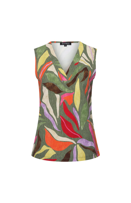 Mi Piace Travel Top Summer Leaf Dance Print Olive 202425 Stretchshop.nl