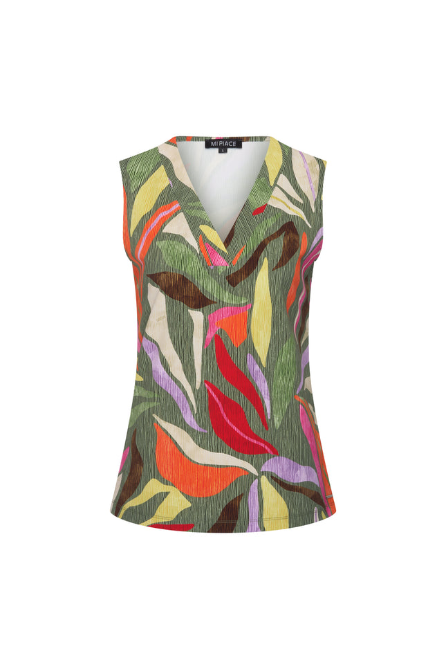 Mi Piace Travel Top Summer Leaf Dance Print Olive 202425 Stretchshop.nl